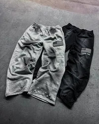 Y2k new do old holes design casual pants women trend Harajuku fashion embroidered pants Gothic street hip hop straight pants