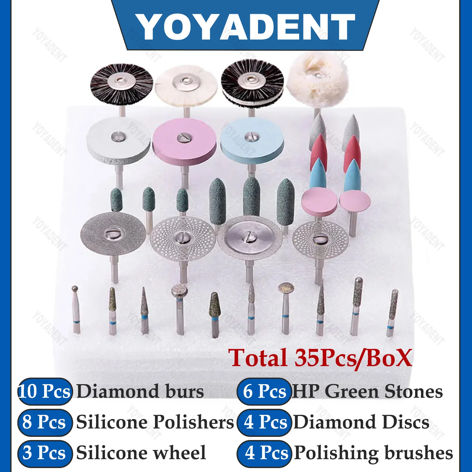

35Pcs Dental Composite Polishing Kit HP3501 Polishing Brushes Silicone Wheel Diamond Discs For Polish Ceramic Dia.2.35mm
