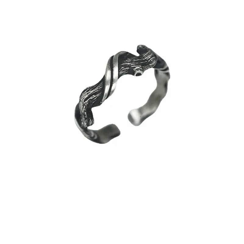

Vintage vintage 999 silver "Floating Wood" rings, silver for men and couples, adjustable single ring for men, high-end for women