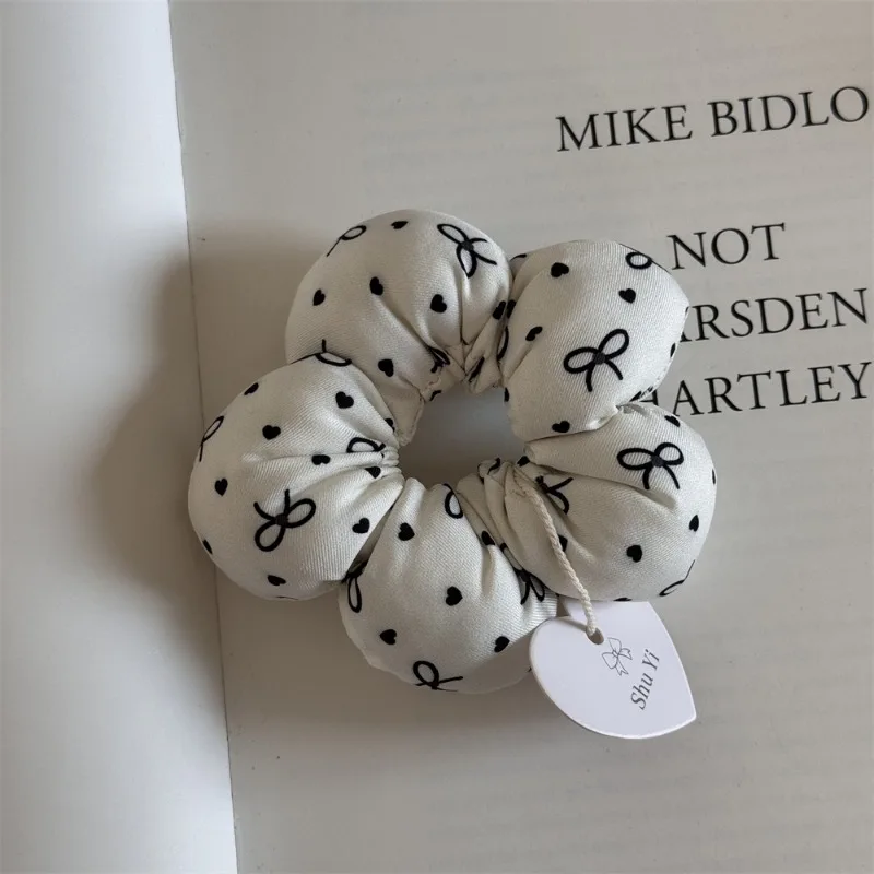 Black filled cotton cute little flower hair band polka dot bow plaid intestine ring headrope new hair accessories