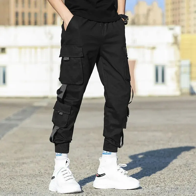 2024 Spring Autumn New Men\'s Korean Fashion Multi-pocket Loose Ins Nine-minute Drawstring Leg Work Pants Casual Daily Sweatpants