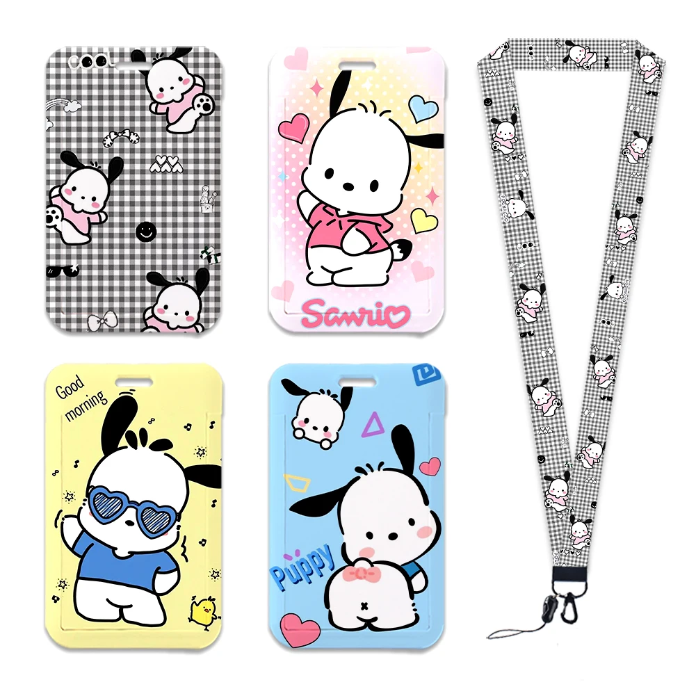 W Sanrio Pochacco Lanyards, cinta do pescoço, titular do cartão do cão bonito, chaveiro, titular chave, pendurar corda chaveiros