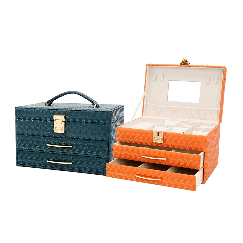 Leather Fine Jewelry Storage Box Drawer Type Portable Multi-Functional Earring Storage Jewelry Storage Box Wholesale