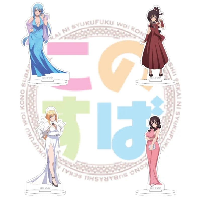 Soporte acrílico de anime Konosuba, figura de Aqua Megumin Darkness, placa decorativa para cosplay, llavero para fans, decoración de escritorio, regalo.