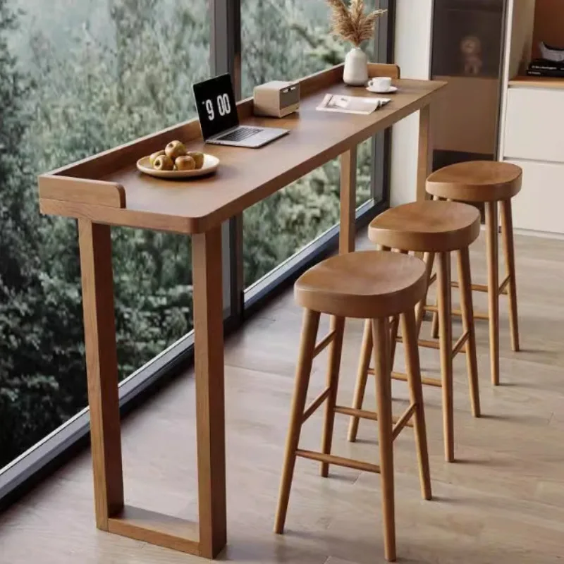 

Solid Wood Bar Stool, Tall High Foot Rest & Leisure Stool for Kitchen Counter Home Bar Pub, Comfortable Vintage Seat