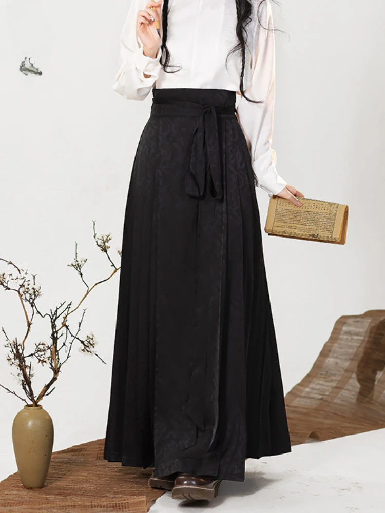 Black Long Skirts Women Spring Summer Chic Retro All-match Basic High Waisted Street Vintage Clothes Chinese Style Faldas Largas
