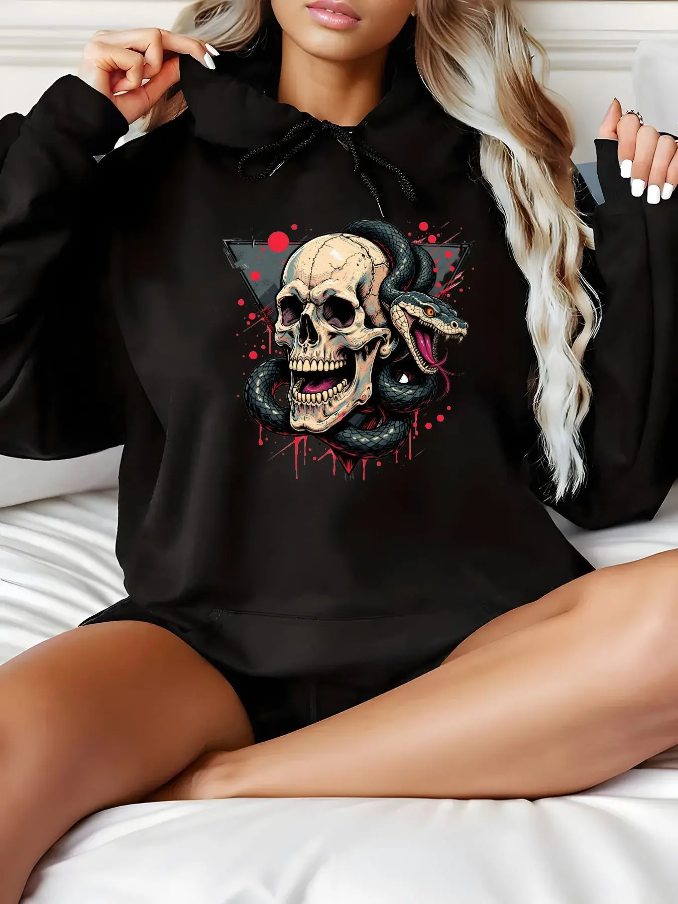 

Snake Skull Graphic Print Autumn and Winter Men's and Women's Hoodies Casual Loose Outdoor Street Sports Training Brand Fashion