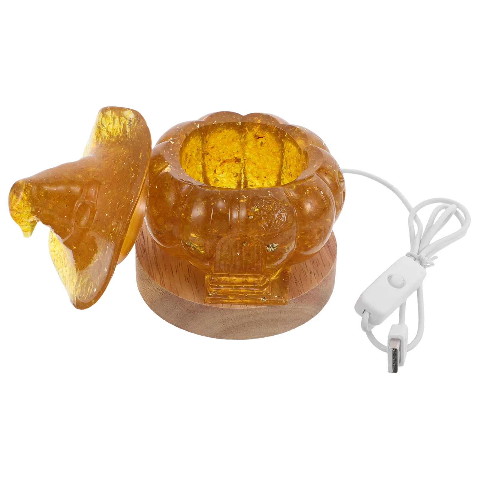 ضوء الليل اليقطين: مصباح اليقطين الكريستالي ثلاثي الأبعاد مع قاعدة خشبية أصفر Led ديكور الخريف لغرفة النوم والحمام وعيد الشكر #4