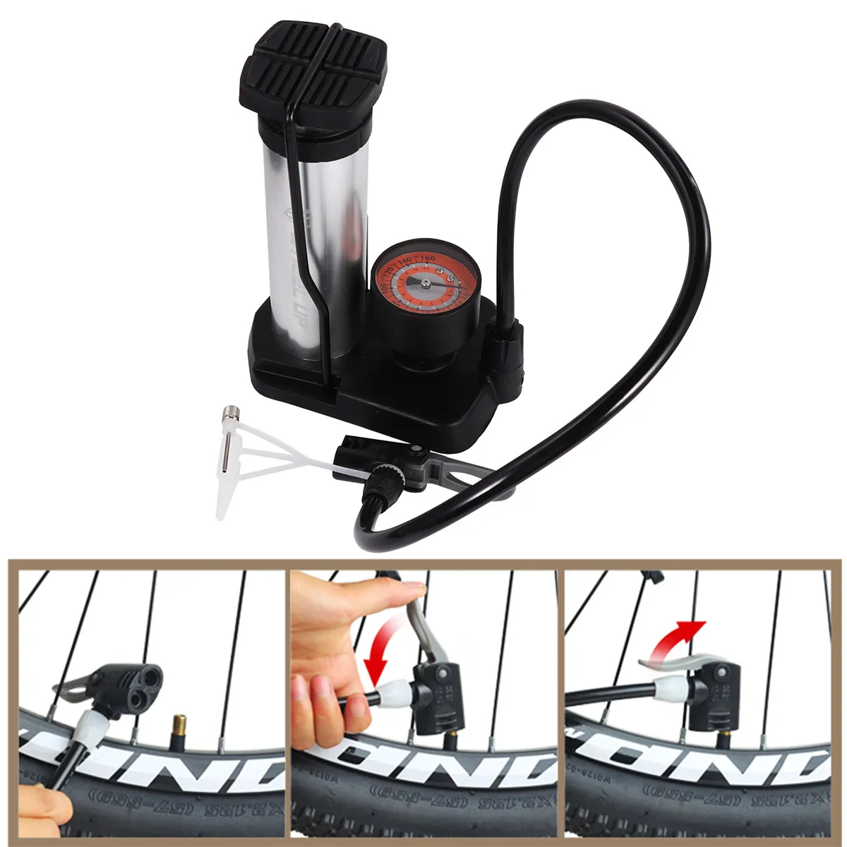 

Напольный велосипедный насос с ножным приводом, высоконапорный воздушный насос для мотоциклов, баскетбольных мячей, футбольных мячей, плавательных кругов, спасательных кругов