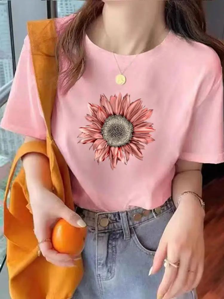 Tee Top Fashion Summer Women Clothes O-neck Print Flower Watercolor Trend 90s Short Sleeve Clothing Graphic T-shirt T Shirt