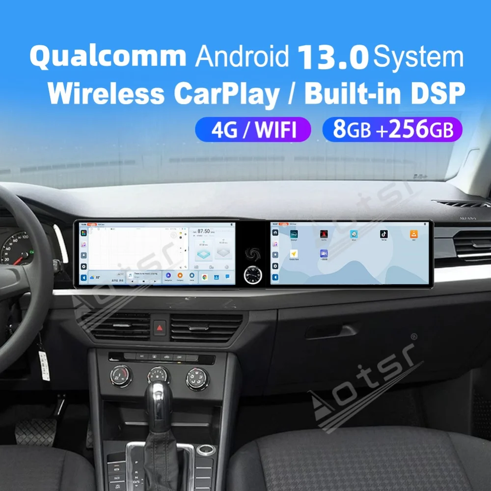 12.3 "شاشة مزدوجة كوالكوم كاربلاي أندرويد سيارة الوسائط المتعددة السيارات لفولكس واجن بورا 2019 ~ 2022 نظام تحديد المواقع نافي راديو السيارة رئيس وحدة