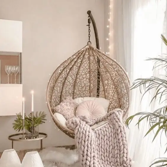 

*Modern Hotel Balcony Bedroom Style Decor Outdoor Rattan Hanging Egg Swing Chair With Metal Stand