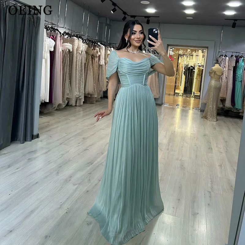 

OEING Elegant A-Line Prom Dress Off Shoulder Pleats Draped Floor Length Evening Dresses 2025 فساتين سهرة Customized