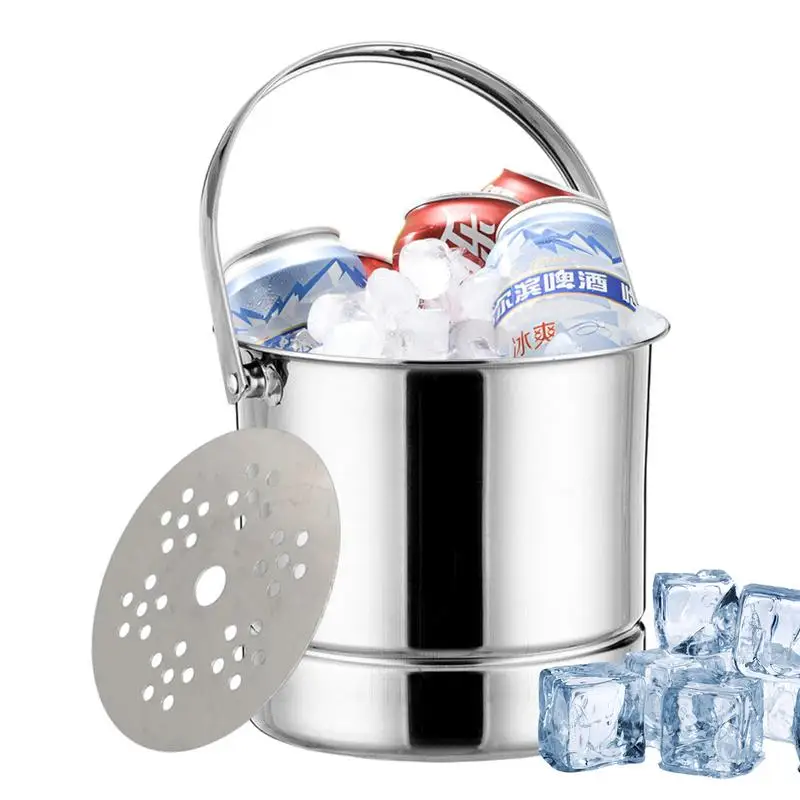 Cubo de hielo para vino y cerveza, cubo enfriador de cubitos de hielo de acero inoxidable de 1L para Bar, cocina, artículos de bar para fiestas, vino, cerveza, cubo de hielo
