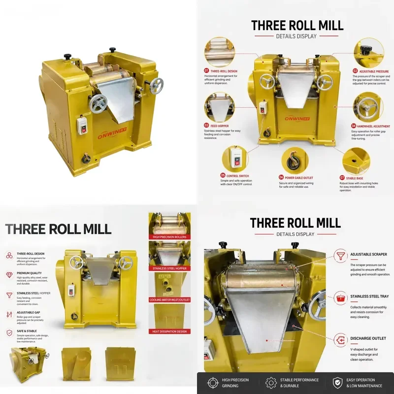 Industrial Hydraulic Three Roll Mill Grinder for High Viscosity Paints Inks and Pigments Grinding Processing Machine