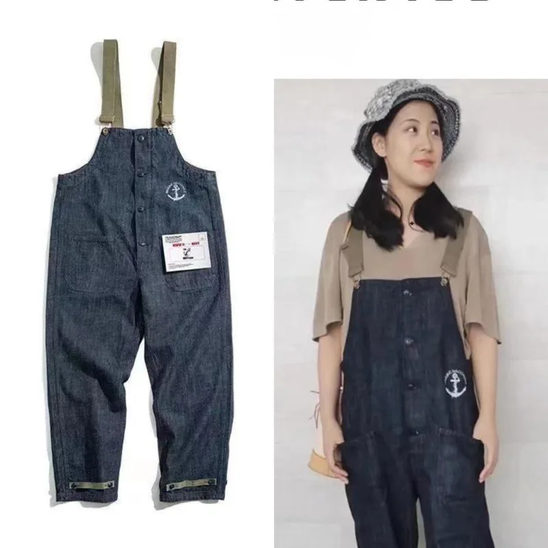 

Vintage American Style Men's Rompers Washed Adjustable Straps Cargo Pants With Pockets Outdoor Wide Leg Men Casual Loose Rompers