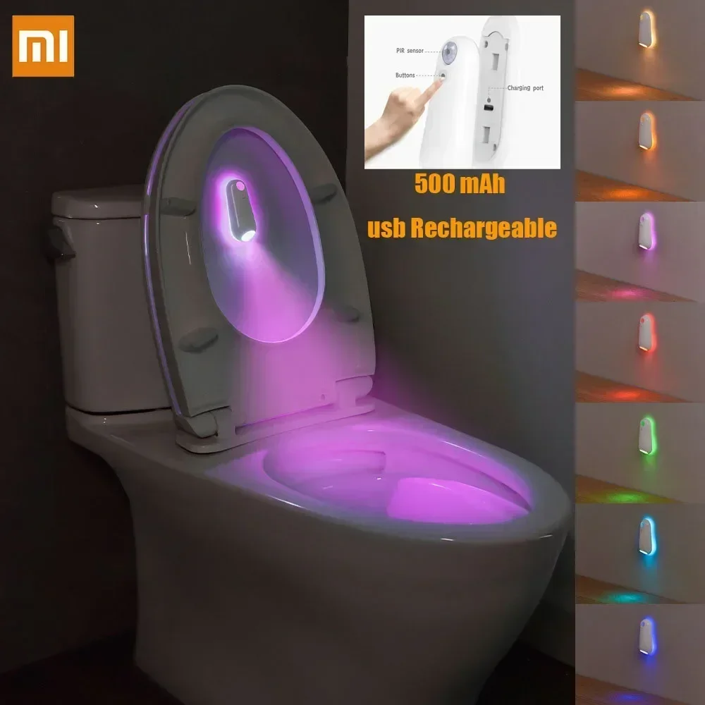 Xiaomi Toilet Night Light Motion Sensor Toilet Bowl Lights 500mAh Battery Rechargeable USB Wall Lamp RGB Waterproof Room Decor