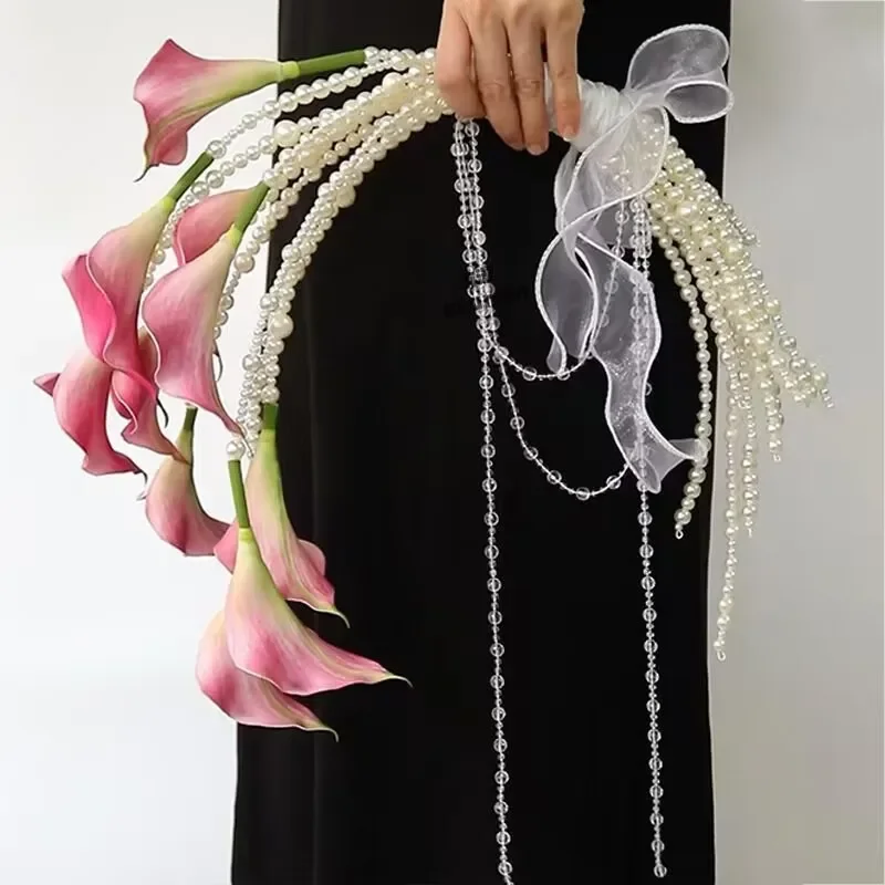 Niche high-end pearl bouquet holding bride marriage registration certificate photo props simulation ins portable flower