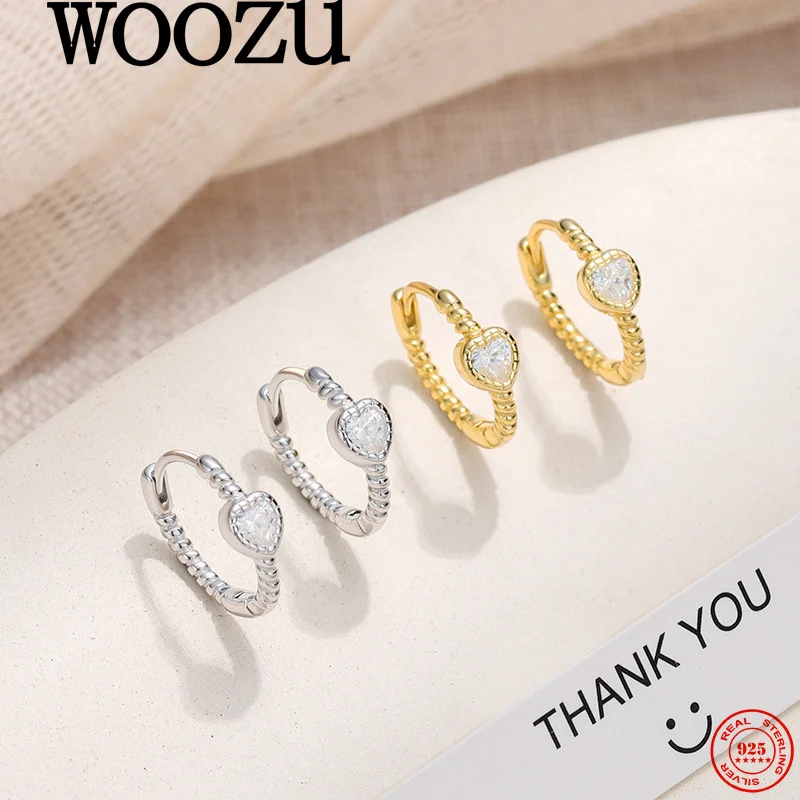 

WOOZU 925 Sterling Silver Romantic Pink Love Zircon Hoop Earrings for Women Party Wedding Sweet Charm Geometric Delicate Jewelry