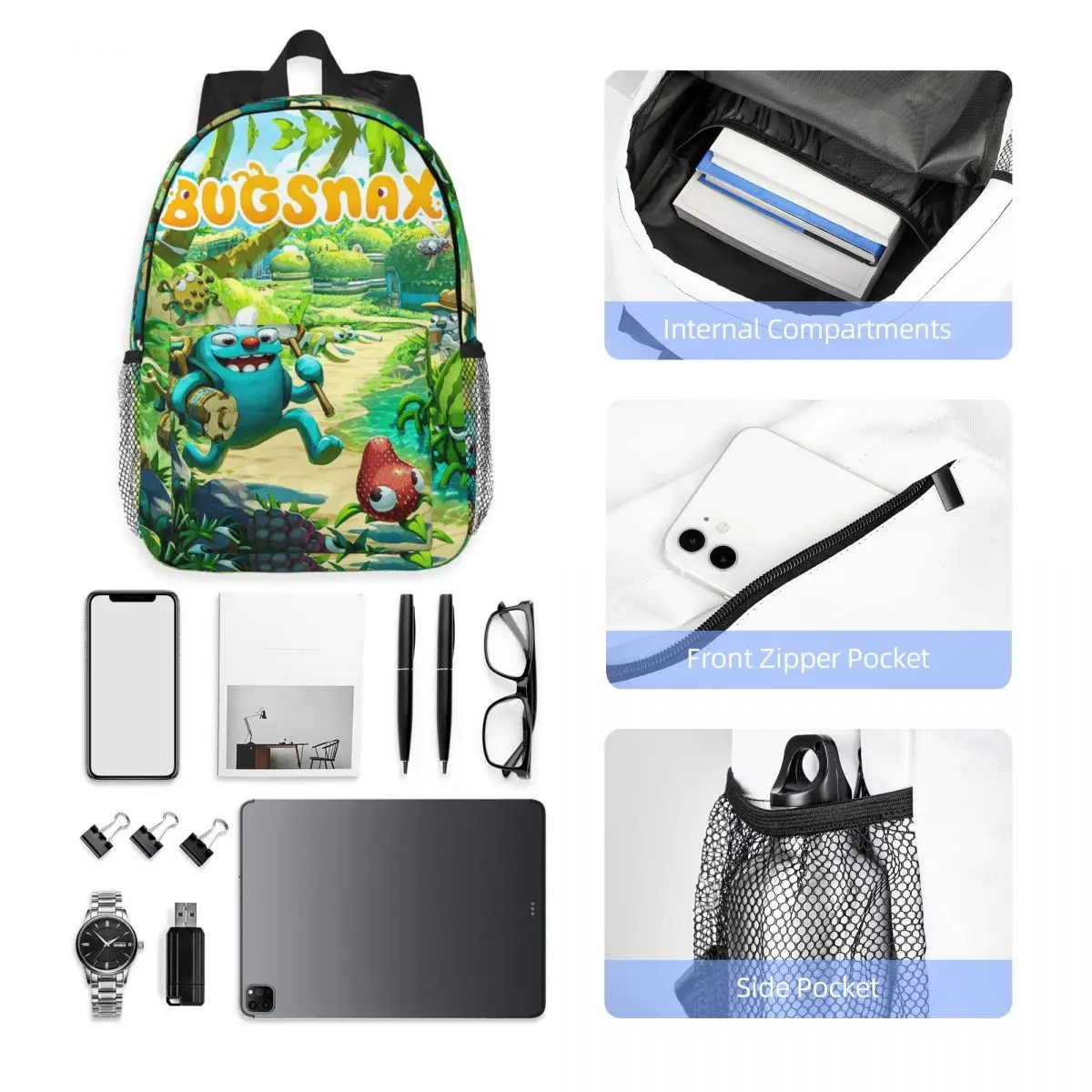 Bugsnax Game Poster Backpack Student Boys Girls BookBag Men Women School Bag Laptop Shoulder Bags