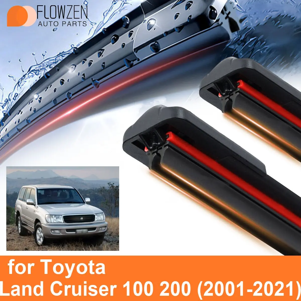 Car Windshield Wiper Blades for Toyota Land Cruiser 100 200 Double Rubber Frameless Bracketless WipersSoft Accessories