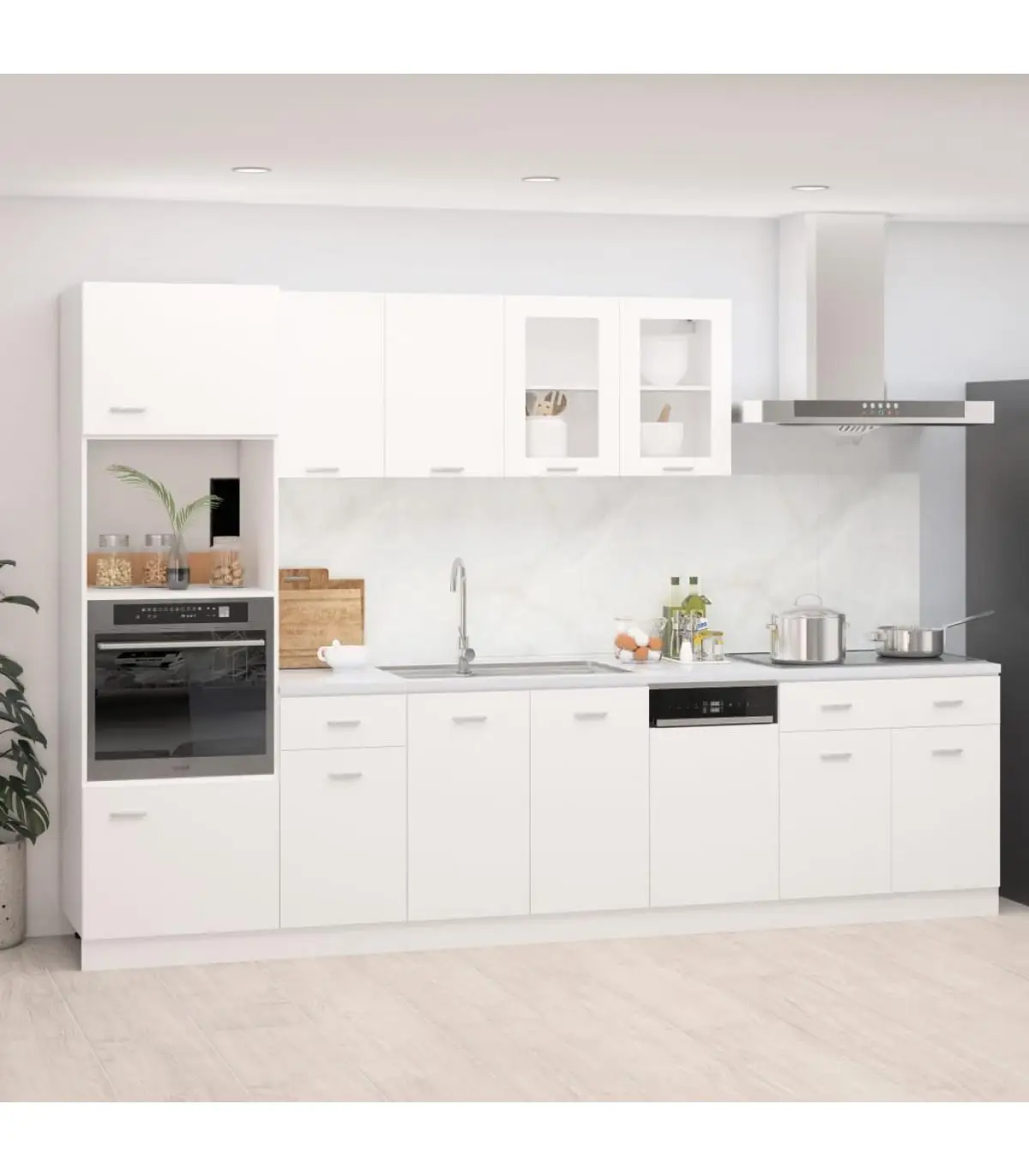 Kitchen cabinets kitchen furniture set 7 pieces White chipboard