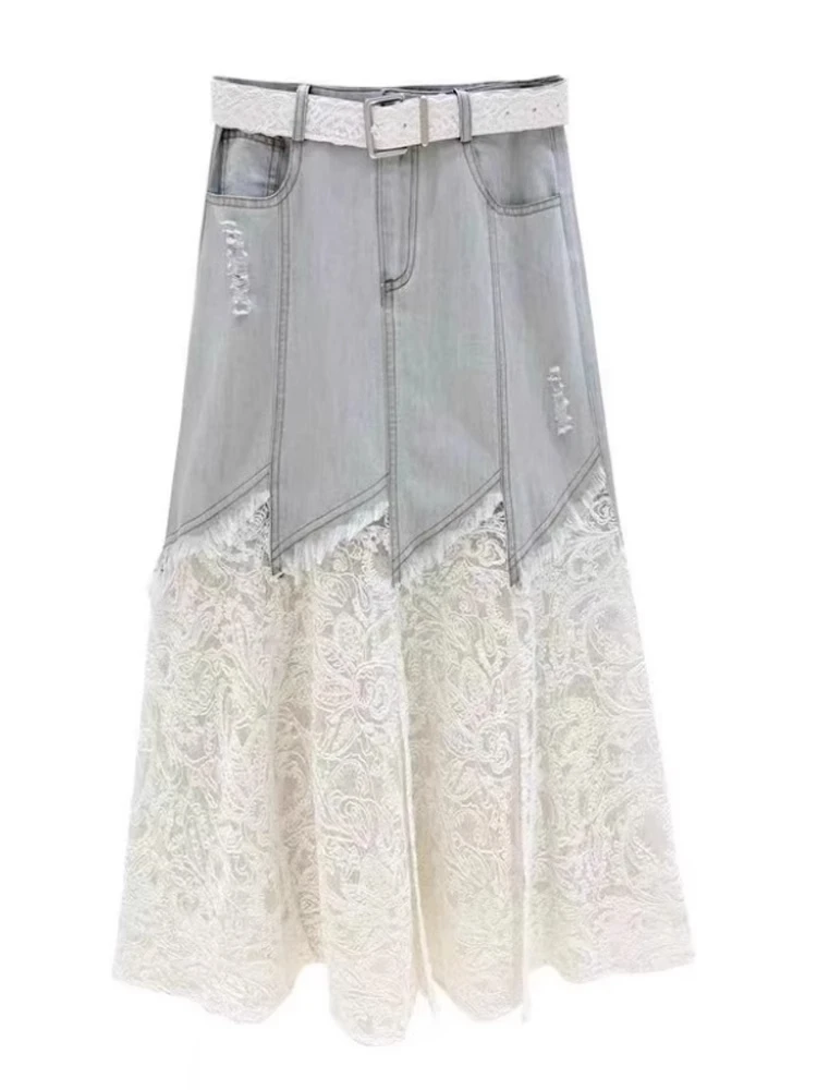 

Spring Summer 2025 plus Size Mermaid f Skirt Denim Lace A-Line Asymmetrical Women's Faion Casual High Waist Zipper