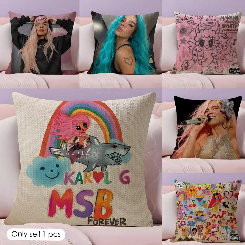 Singer K-Karol G Cushion Cover Natural Linen Pillow Case Double-Sided Print Decorative Sofa Pillowcase Home Decor Gift