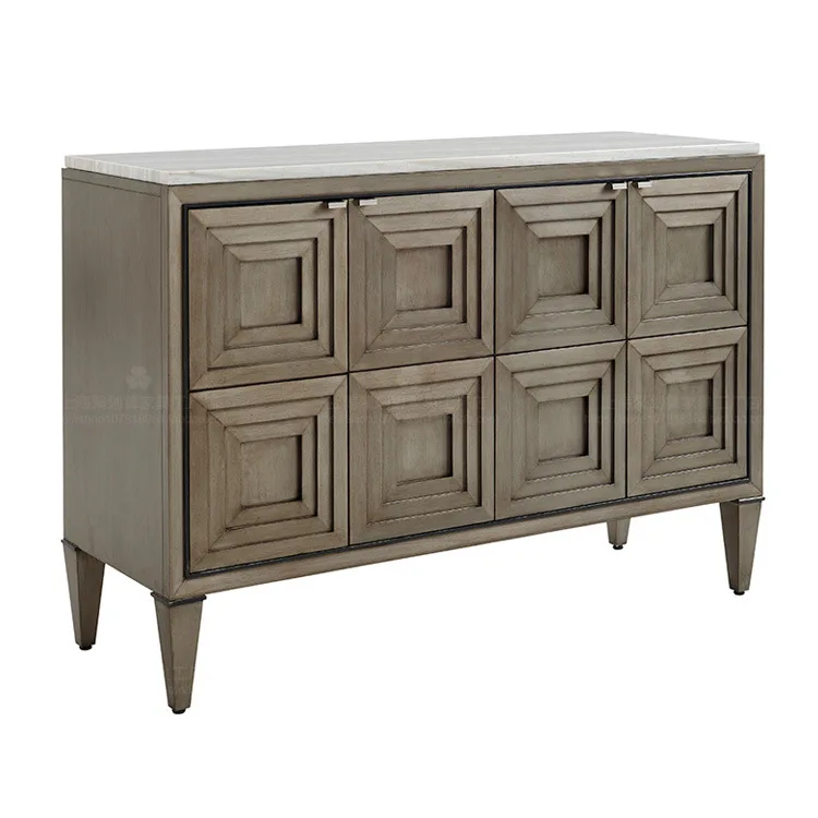 

American solid wood cabinet, French side cabinet, log color retro locker, old living room wall tea short cabinet
