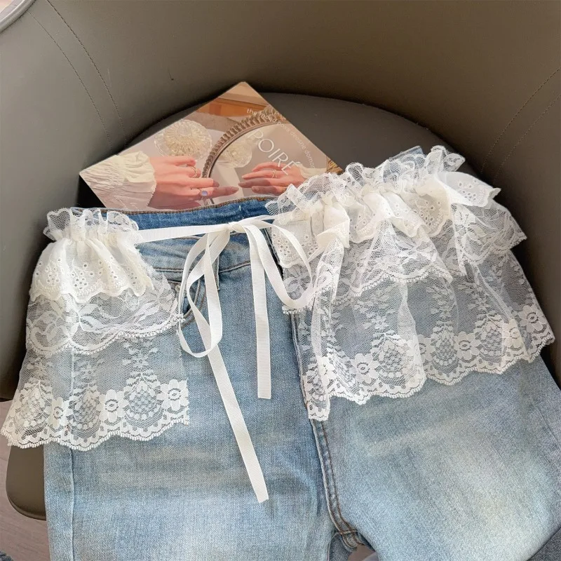 Y2K الكورية الأبيض الدانتيل تنورة صغيرة الطبقات الشارع الشهير الدانتيل يصل الكشكشة هملين Harajuku عالية الخصر مطوي تنانير للسيدات الملابس