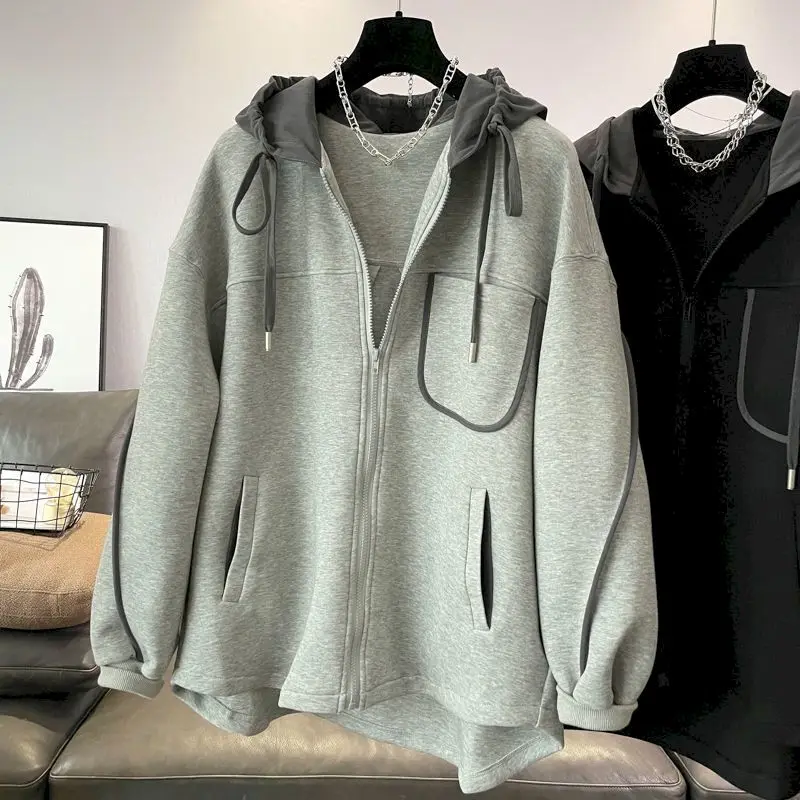 

Oversized Hoodies Women Autumn Winter Trendy Hooded Cardigan Coats Casual Loose Contrast Color Jackets Pocket Design Hooded Coat