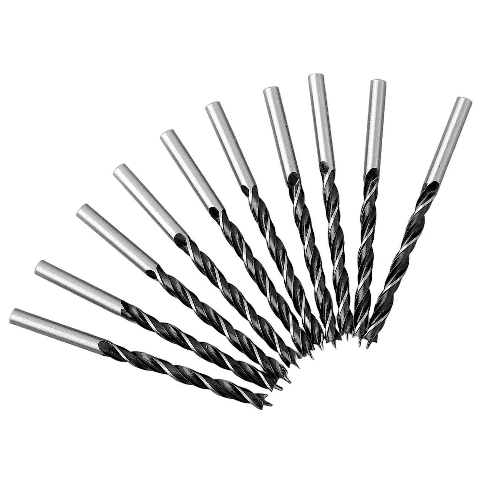 

Essential Woodworking Spiral Drill Bit Set 10pcs 5mm Diameter Wood Drills With Center Point And Shoulder Cutters