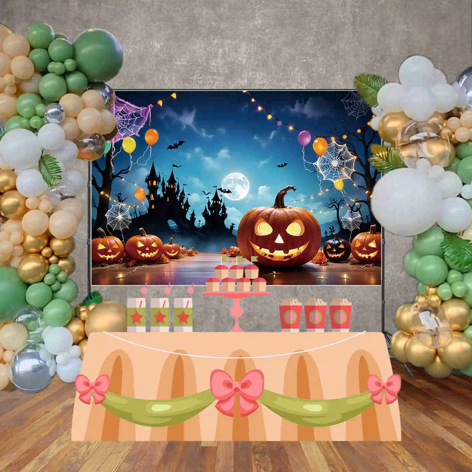 MOON.QG Halloween Party Child Photography Backdrop Pumpkin Balloon Castle Photographic Background Outdoor Photo Studio Back Drop