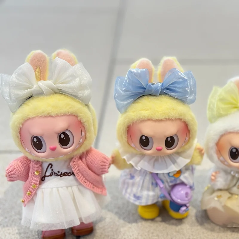 17cm Labubu Cartoon śliczna opaska z kokardą Macaron kolorowe akcesoria zabawka lalka Diy dekoracyjny prezent