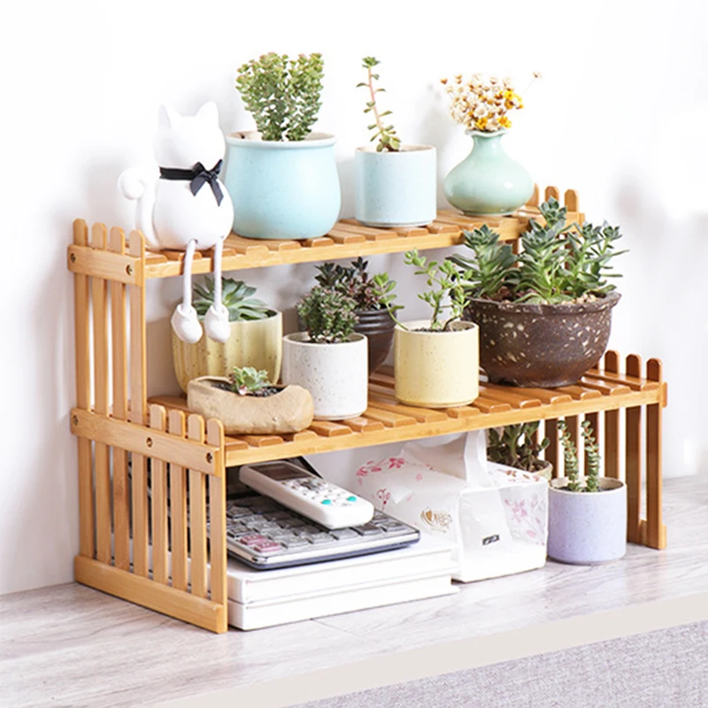 Flower Stand Bamboo Storage Shelf Sundries Plants Flower Pot Display Stand Desktop Organizer Flower Pot Shelves Living Room