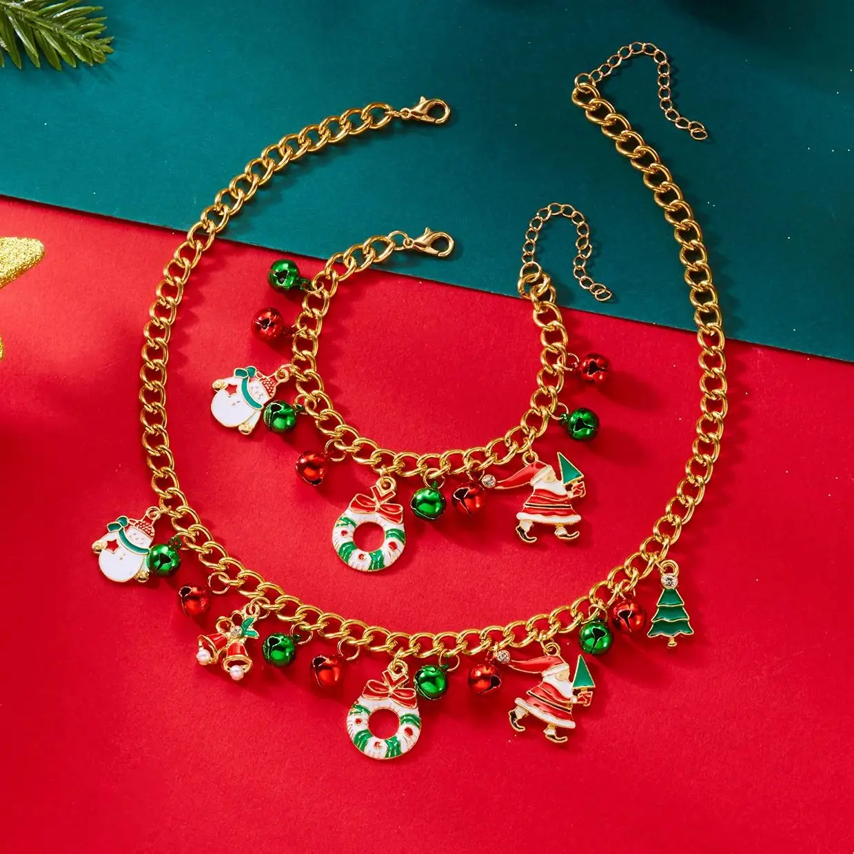 Kreative Weihnachtselemente Metallkette Armbänder für Frauen Männer Weihnachtsmann Baum Elch Schneemann Anhänger Halskette Festival Schmuck – Detail 4