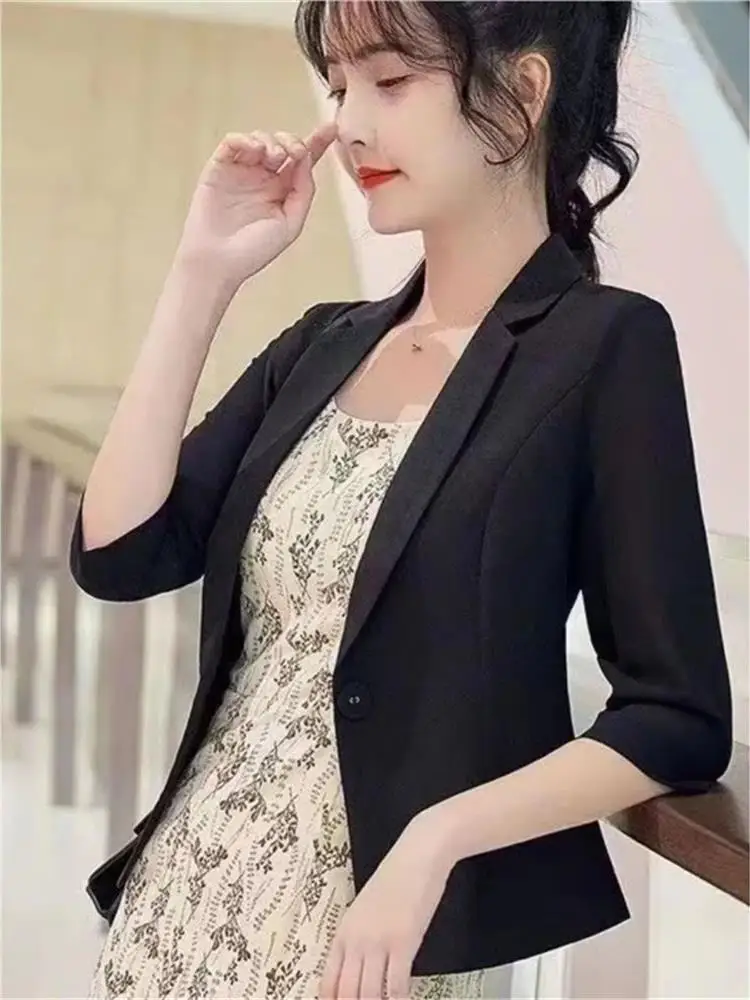 

Women's Short Thin Summer Shawl Outerwear Suit Jacket Lightweight Sun Protection Chiffon Top Button Detail Seven Sleeve Long
