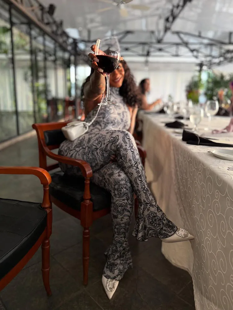 Mono de verano de color melocotón para mujer, mono de calle Sexy sin espalda, sin mangas, apretado, arabescos, de medianoche, de alta estiramiento