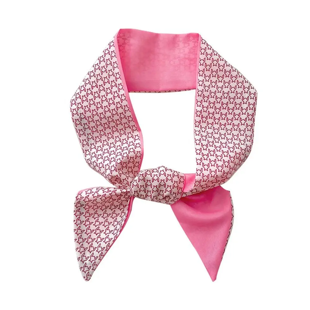 Elegant Ribbon Headband Silk Scarf Flower Pink Printed Scarf Hair Tie Scarf Accessories Scarf Hair Band Female