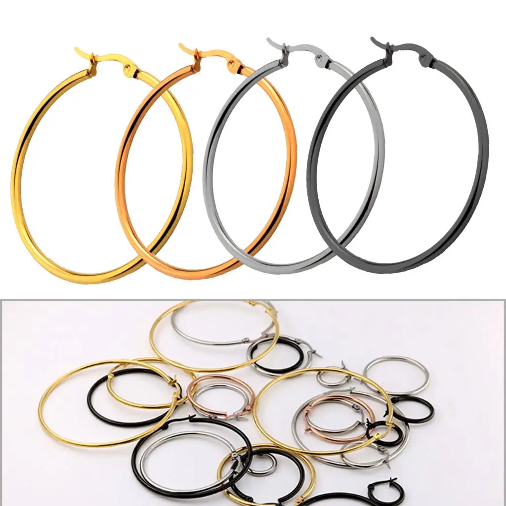 POPMAX Gold Color Stainless Steel Hoop Earrings For Women Men Big/Small Circle Round Ear Jewelry Bijoux Acier Inoxidable