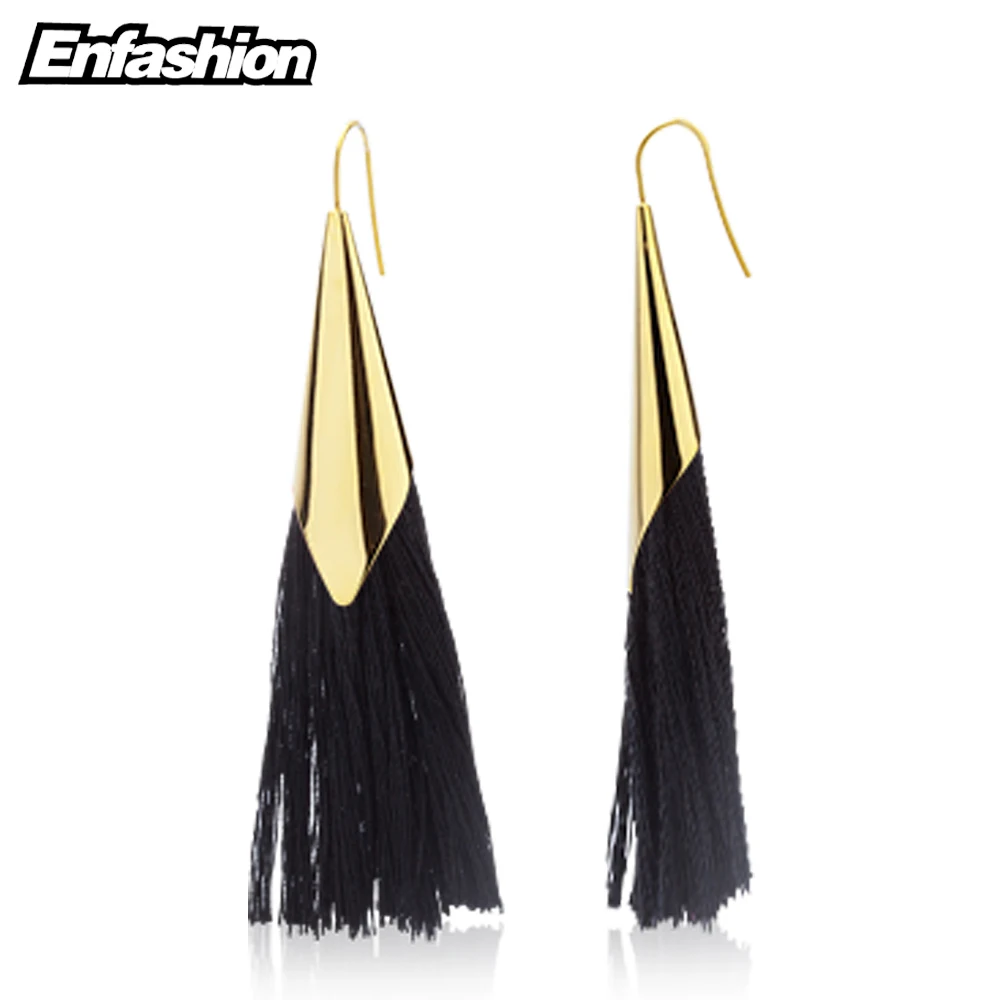 Enfashion Tassels Dangle Earrings Stainless steel Colorful fringe Long Drop Earrings For Women Trendy Earrings Jewelry EEF1013