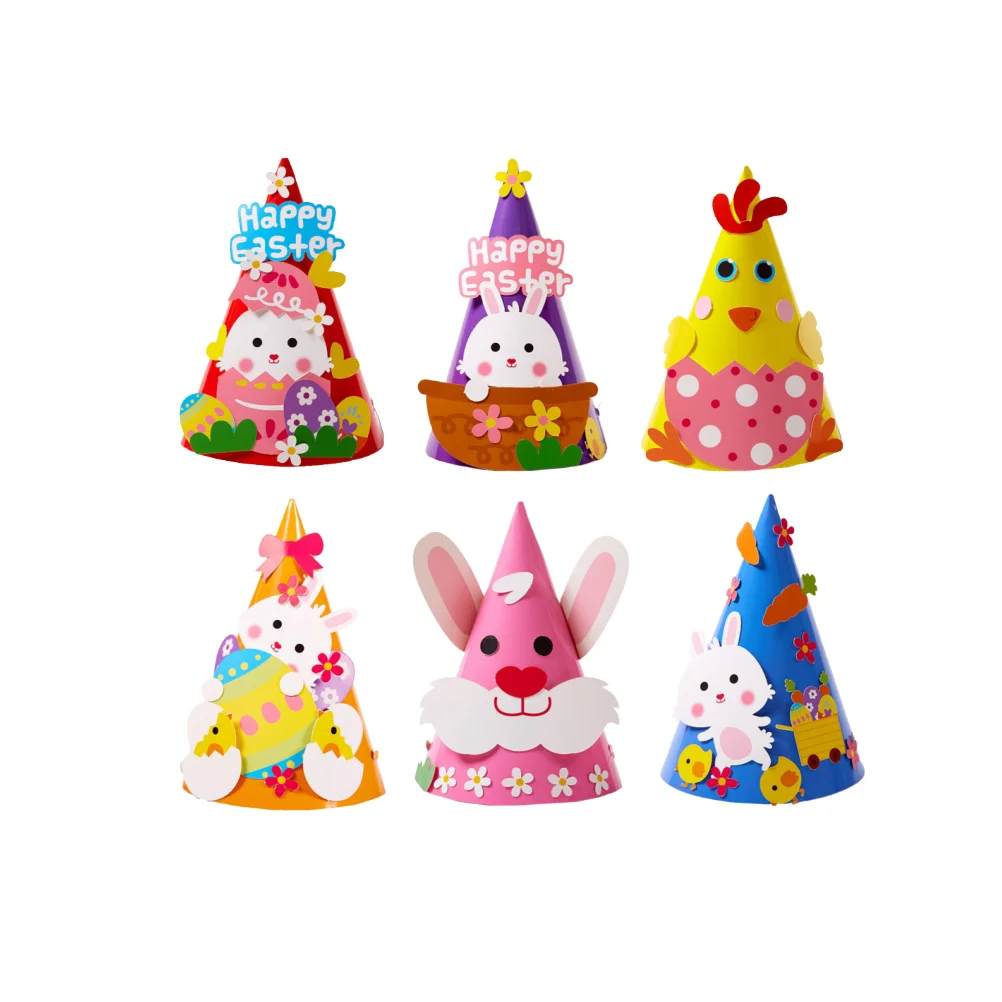 Chapeau d'animal en papier de pâques, 6 pièces, fournitures de fête pour enfants, accessoires de Costume de dessin animé, chapeau de Cosplay créatif, décoration de Festival