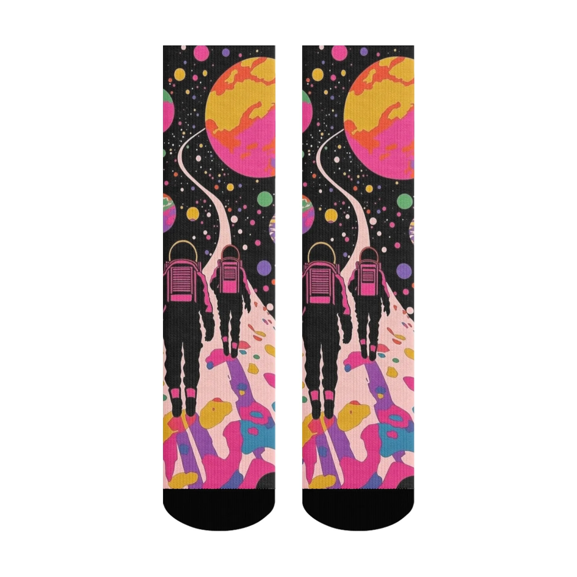 جوارب فنية ريترو الخيال العلمي - طاقم رائد الفضاء النابضة بالحياة بين النجوم وطباعة رائد الفضاء للفن - عشاق الفضاء العقل