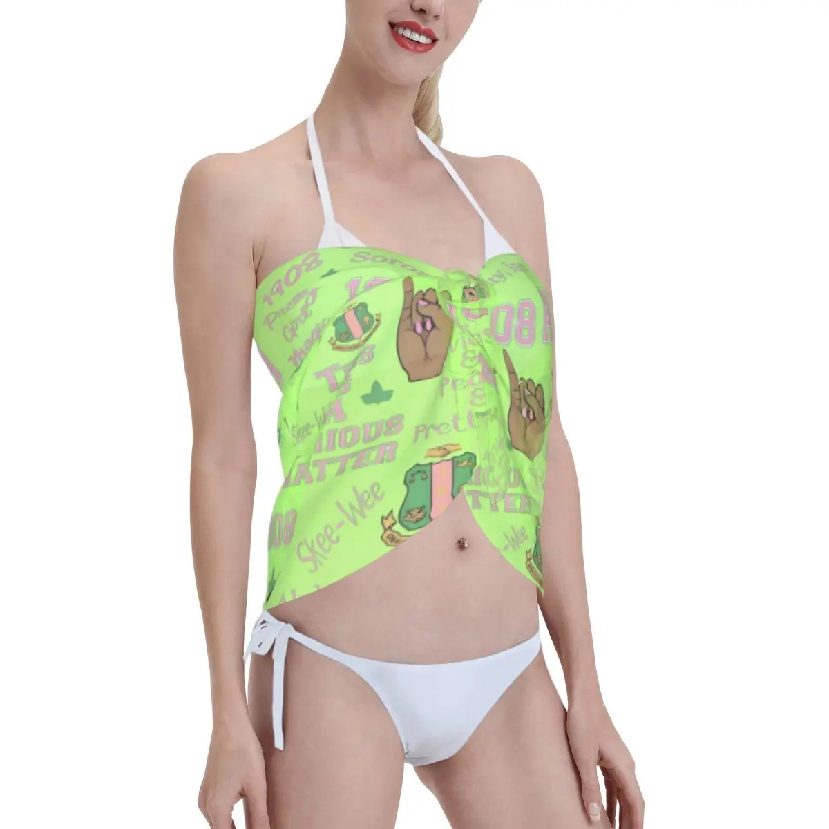Sarong curtos personalizados AKA Sorority, saída de banho, biquíni estampado, sarong transparente, envoltório de praia