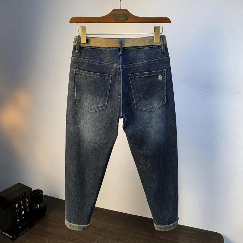 High-end jeans men's autumn new fashion embroidered printed casual slim stretch skinny light luxury denim pants