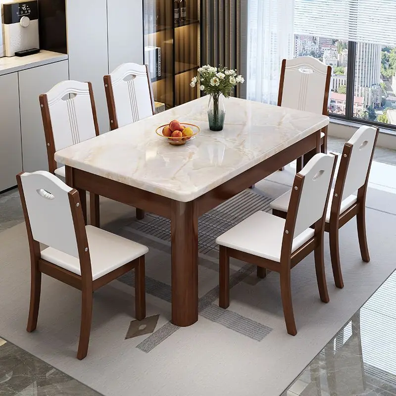 Marble dining table and chair combination 4 people 6 people dining table rectangular solid wood household small apartment dining