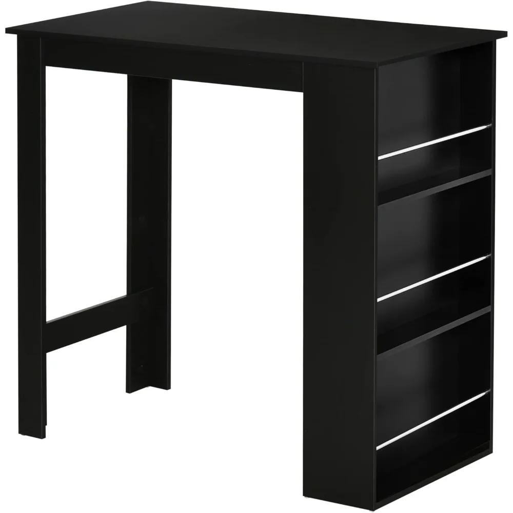 Mesa de bar moderna, mesa de comedor con altura de mostrador y 3 estantes de almacenamiento para cocina, comedor, sala de estar, negro
