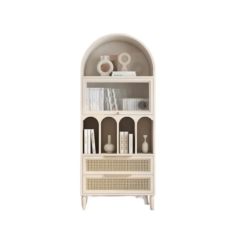 American solid wood bookcase, light luxury children's floor-to-ceiling bookshelf, French retro arched decoration