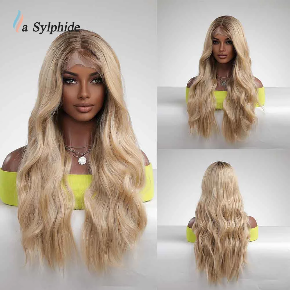 La Sylphide Synthetische Spitze Front Perücke Lange Welle Blonde Perücke Cosplay Partei Täglichen Natürliche Spitze Perücken für Frauen Hitze Beständig haar