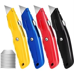 1-Pack Utility Knife Box Cutter with 3-Position Button, Box Cutter with 10 Blades, Retractable Utility Knife